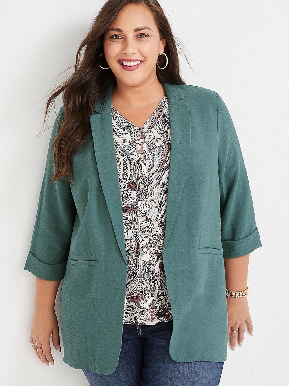 Maurices 1x Turquoise Textured Open-Front Lightweight Blazer